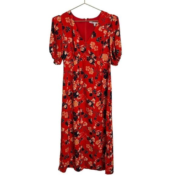 Collective Concepts Red Floral Midi Dress Size Small - Picture 1 of 8